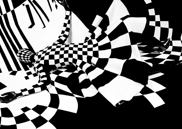 Black and white Op Art stripes and dots, Sundsbo